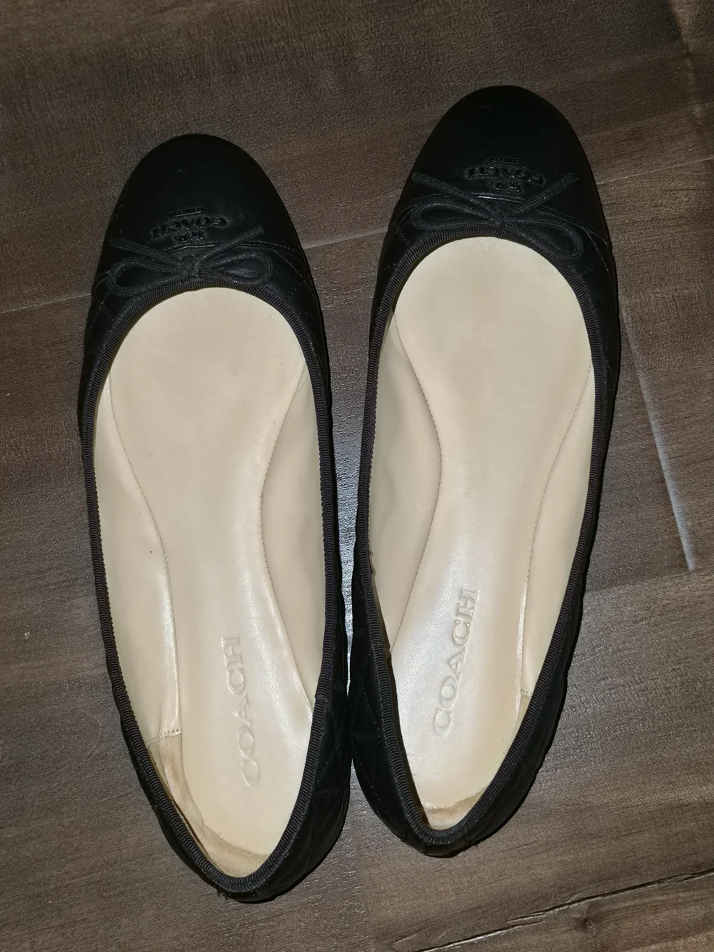 Coach Black Leather Ballet Flats with Bow Detail